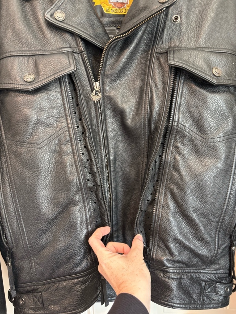 Vintage Harley Davidson 90s Leather Jacket Vented Nevada Black Large - Picture 4 of 14